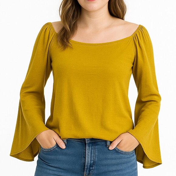 Rachel Roy || Alchemy Gold Off The Shoulder Bell Sleeved Blouse Small - Picture 1 of 11